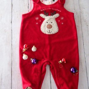 Red velvet Babys 1st Christmas footed onesie 3-6m